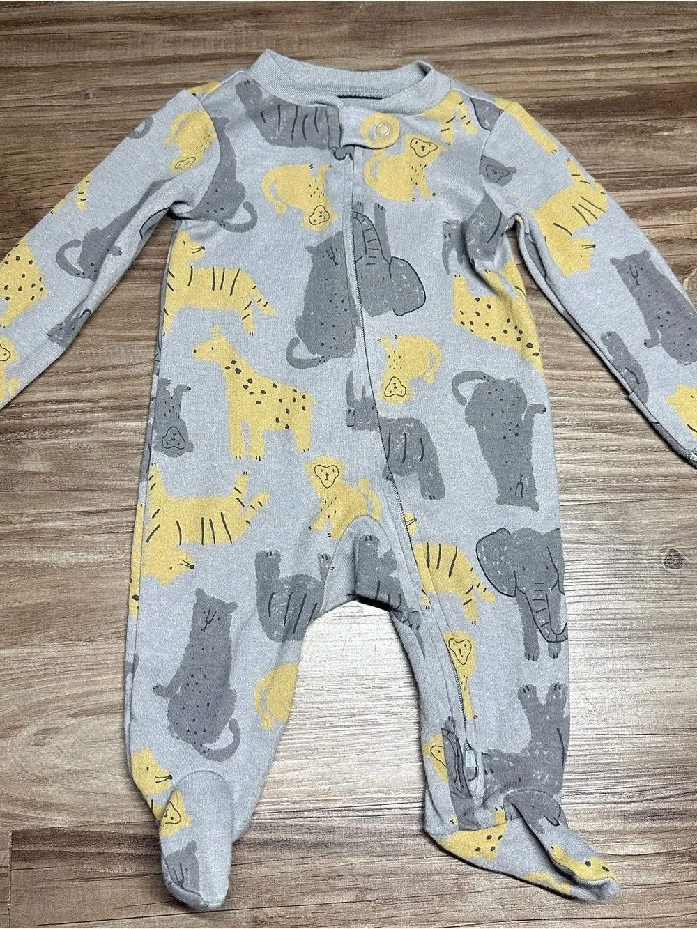 Carter's Gray and Yellow Safari Animal 3M Footed One-Piece
